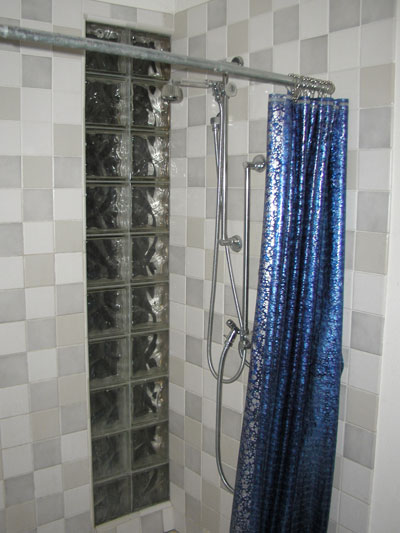 Remodeled shower with glass block